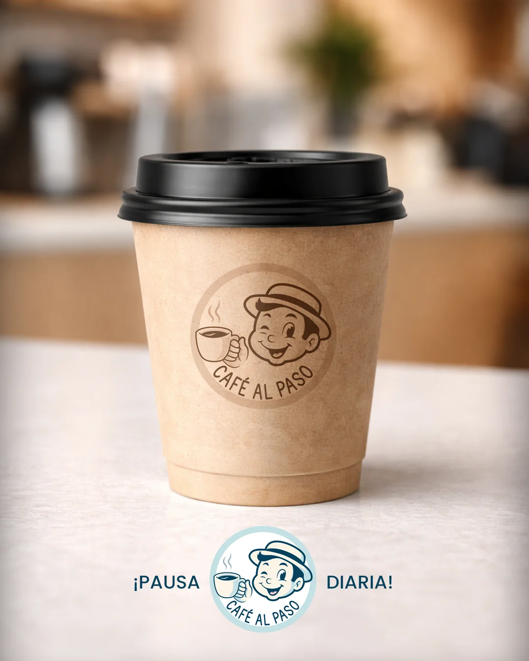 Mockup de Local y Packaging Café al Paso